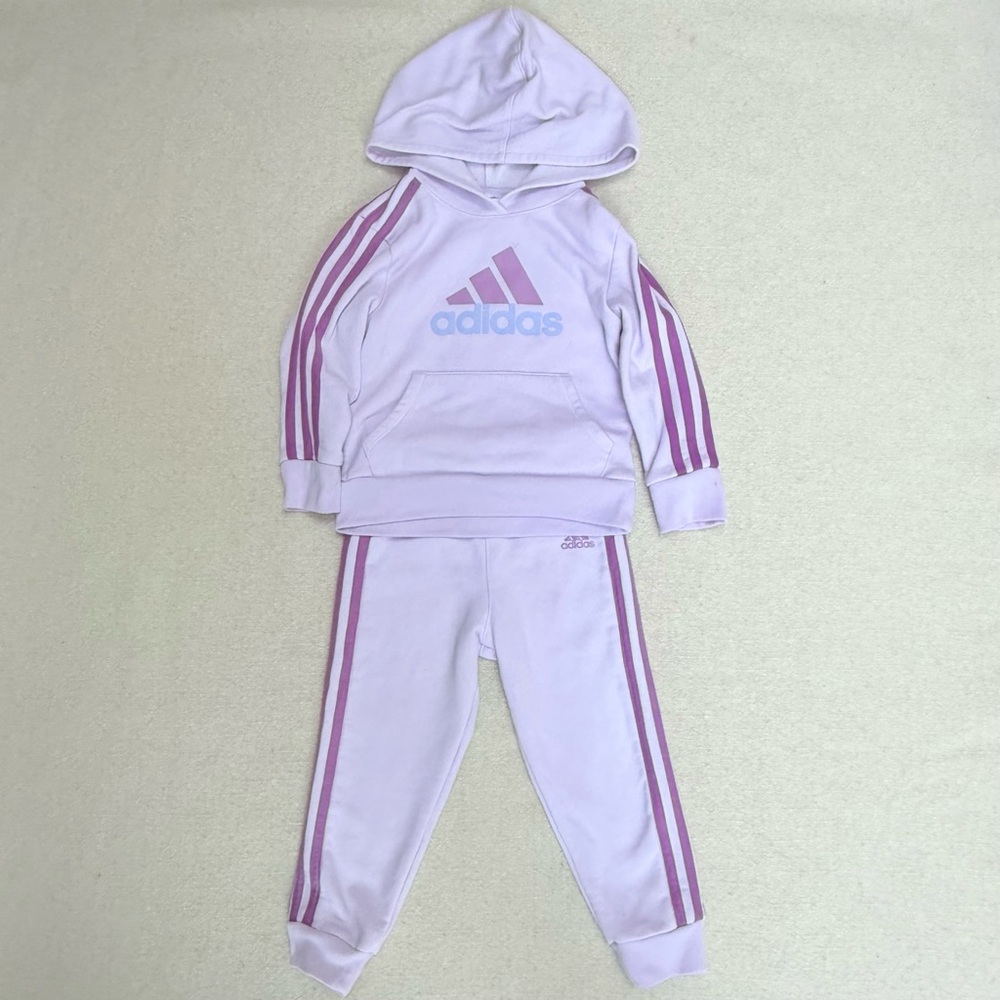 Adidas Lilac 2 Two Piece Hooded Hoodie Sweatpants Tracksuit Pink  Stripes 3T